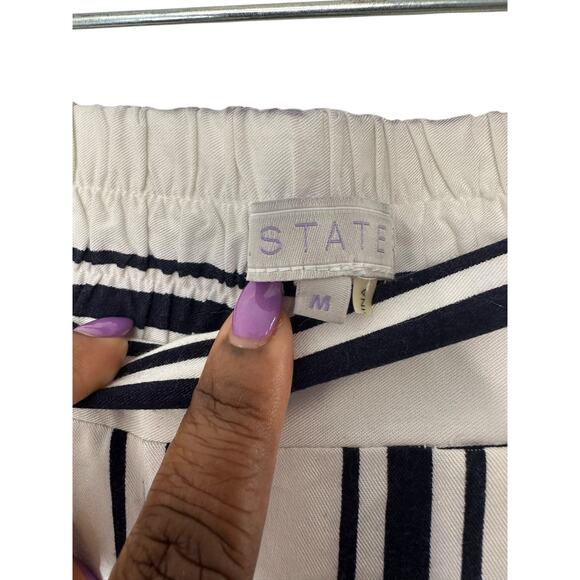 1.State Pants Blue White Stretch Nautical Beachy Cropped Relaxed Pants Medium - Picture 2 of 11